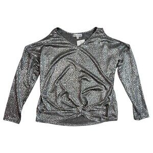 Stem & Vine Silver Foil Cold Shoulder V-Neck Gathered Women's Top Size Small